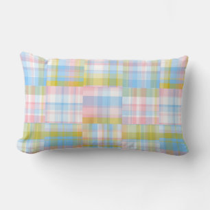 Preppy-Patchwork-Look Madras Pastell Lendenkissen