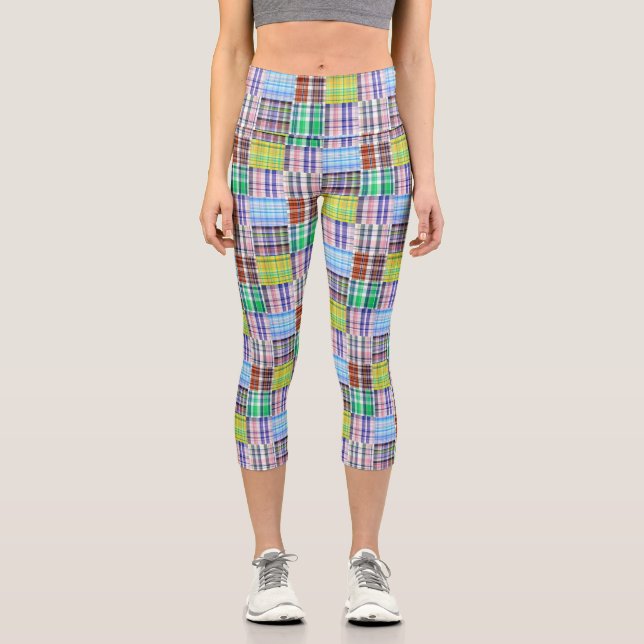 Preppy Patchwork Madras Look #1 Capri Leggings (Vorderseite)