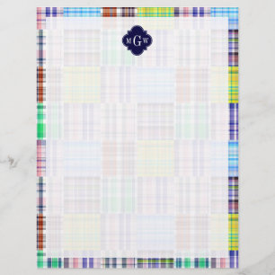 Preppy Patchwork Madras Navy Quatrefoil Monogram