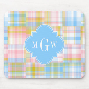 Preppy Patchwork Madras Pastel Quatrefolie Initial Mousepad
