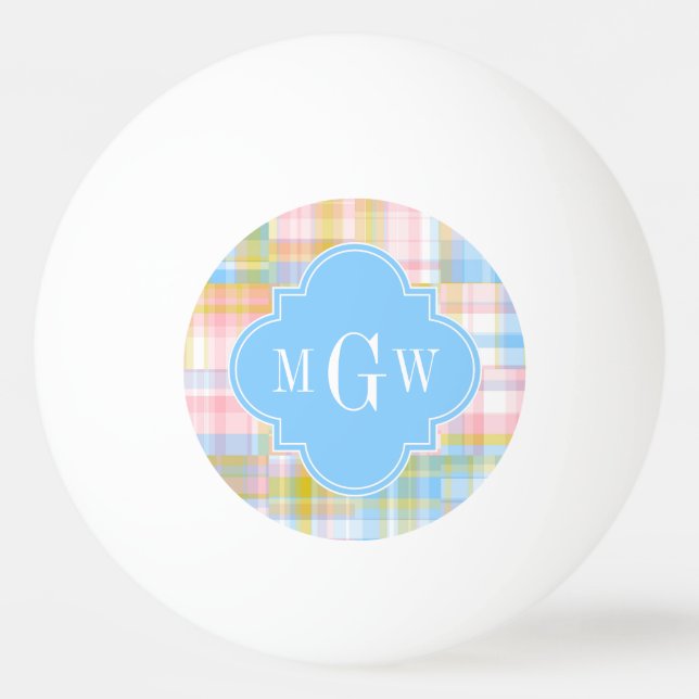 Preppy Patchwork Madras Pastel Quatrefolie Initial Tischtennisball (Vorderseite)