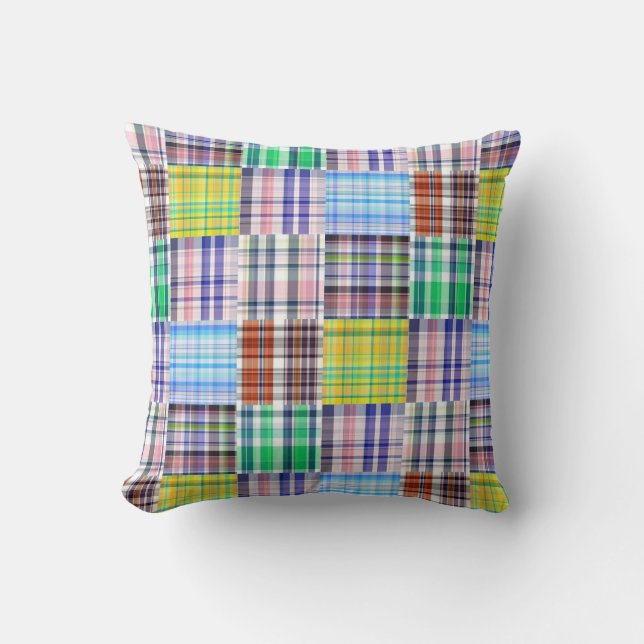 Preppy Patchwork Madras Plaid Pattern Kissen (Vorderseite)