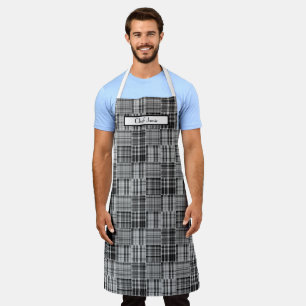 Preppy-Patchwork-Madras Schwarz Grau Weiß Schürze