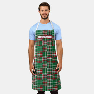 Preppy-Patchwork-Madras-Tiefrot-Grün-Weiß Schürze