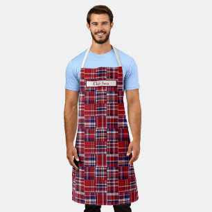 Preppy-Patchwork-Madras-Tiefrot-Navy-Weiß Schürze