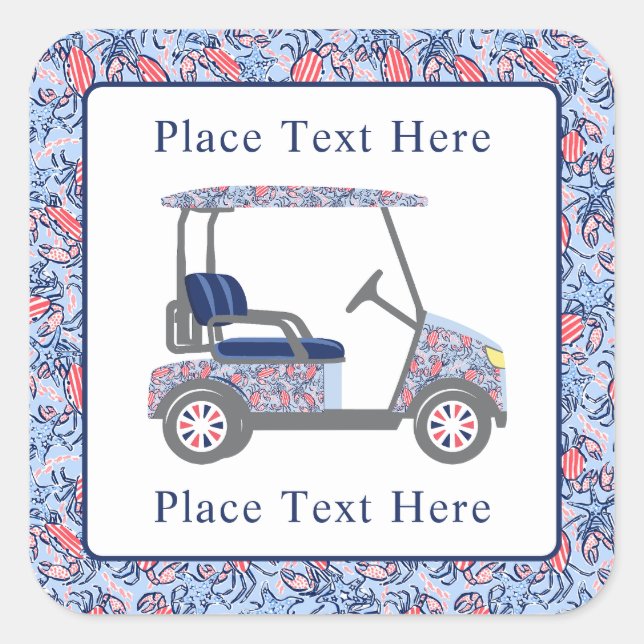 Preppy Patriotic Crabs Golf Cart Quadratischer Aufkleber (Vorderseite)