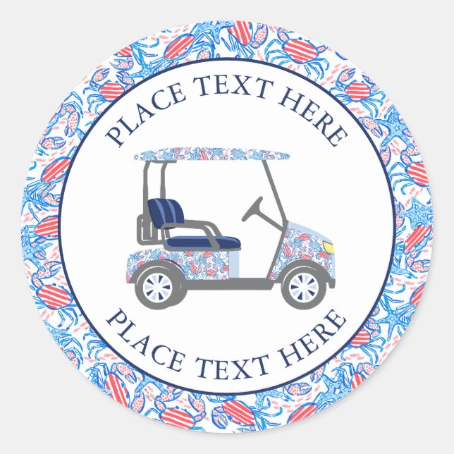 Preppy Patriotic Crabs Golf Cart Runder Aufkleber (Vorderseite)