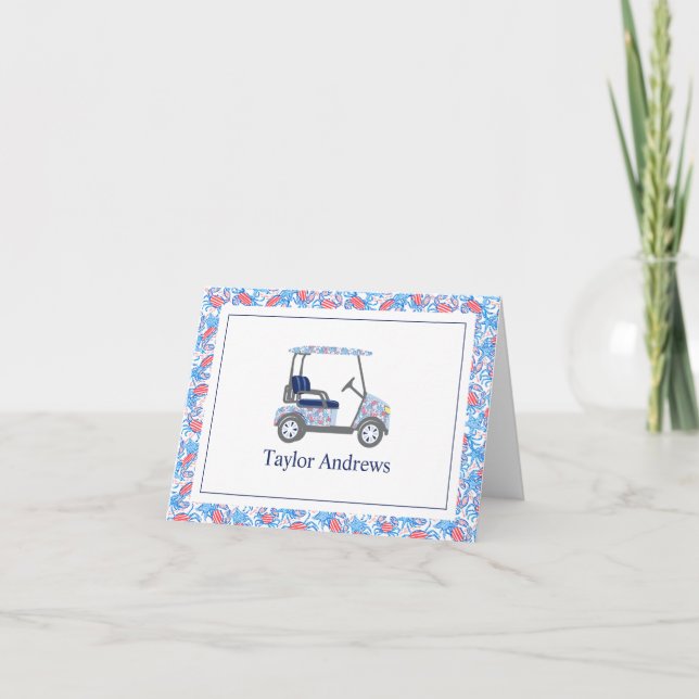Preppy Patriotic Crabs Palm Beach Golf Cart Dankeskarte (Vorderseite)