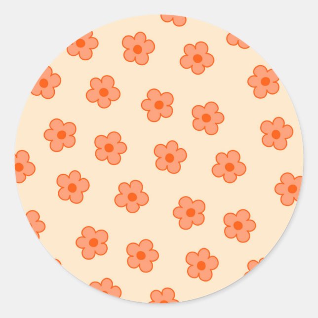 Preppy Peach Orange Hippie Blume Runder Aufkleber (Vorderseite)