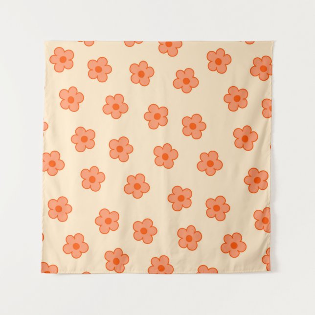 Preppy Peach Orange Hippie Blume Wandteppich (Vorderseite)