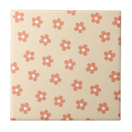 Preppy Peach White Hippie Blume Muster Fliese