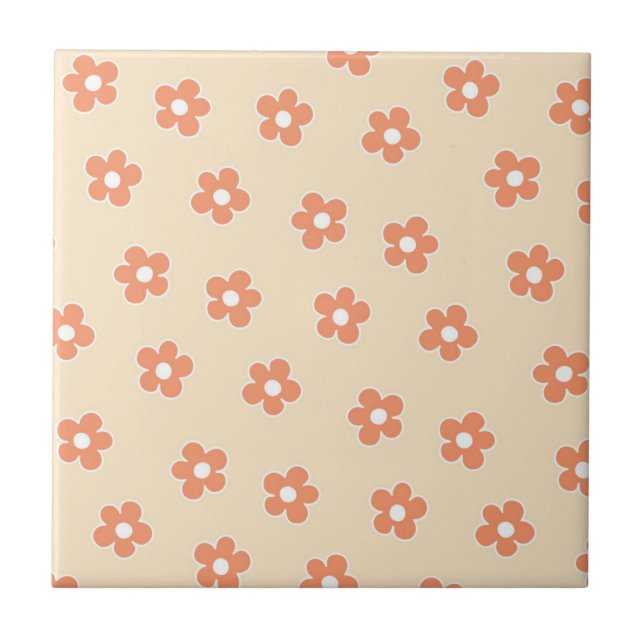 Preppy Peach White Hippie Blume Muster Fliese (Vorderseite)