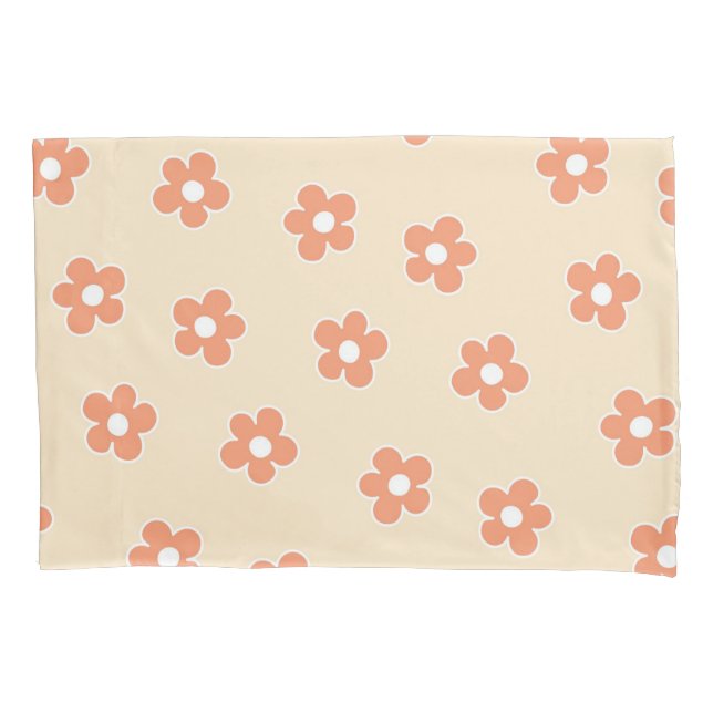 Preppy Peach White Hippie Blume Muster Kissenbezug (Vorderseite)