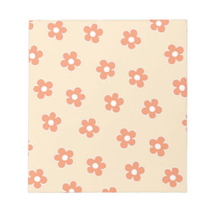 Preppy Peach White Hippie Blume Muster Notizblock