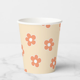 Preppy Peach White Hippie Blume Muster Pappbecher