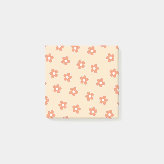 Preppy Peach White Hippie Blume Muster Post-it Klebezettel (Vorderseite)