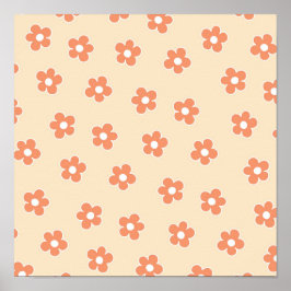 Preppy Peach White Hippie Blume Muster Poster