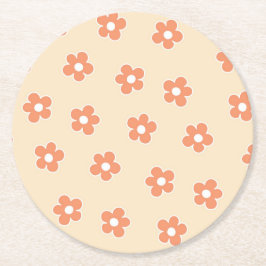 Preppy Peach White Hippie Blume Muster Runder Pappuntersetzer