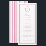 Preppy Peony Pink Chic Monogram Wedding Menu Card Einladung<br><div class="desc">Preppy Peony Pink Monogram Wedding Menu Card — a chic, polished reception detail for a stylish modern wedding. Inspired by the preppy romance aesthetic and barbiecore pink trend, this elegant long menu card is perfect for the classic country club bride who loves timeless feminine stationery. Style it with gold cutlery,...</div>