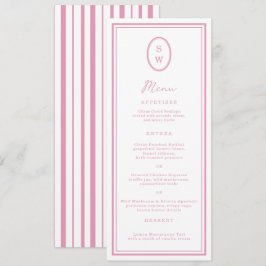 Preppy Peony Pink Chic Monogram Wedding Menu Card Einladung