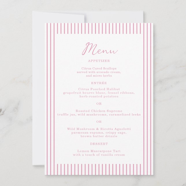 Preppy Peony Pink Chic Monogram Wedding Menu Card Einladung (Vorderseite)