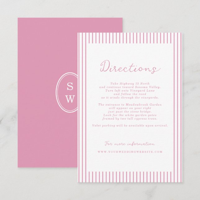 Preppy Peony Pink Chic Wedding Directions Card Begleitkarte (Vorne/Hinten)