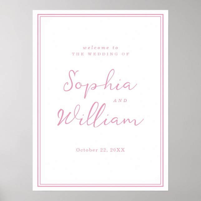 Preppy Peony Pink Chic Wedding Welcome Sign Poster (Vorne)