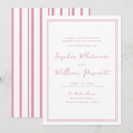 Preppy Peony Pink Striped Wedding Invitation Einladung