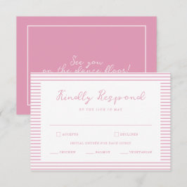 Preppy Peony Pink Striped Wedding RSVP Card Begleitkarte