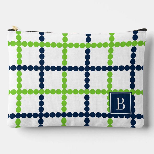 Preppy-perlenfester Windowpane - Limette & Marine  Zubehörtasche (Vorderseite)
