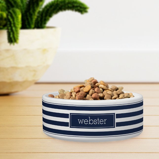 Preppy Personalisiert Navy Blue Strip Pet Napf (Von Creator hochgeladen)
