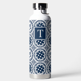 Preppy-Pickleball-Damask - Navy-Dink-Muster Trinkflasche