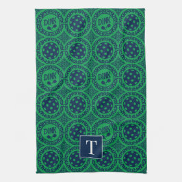Preppy Pickleball Damask - Navy & Green Dink Geschirrtuch