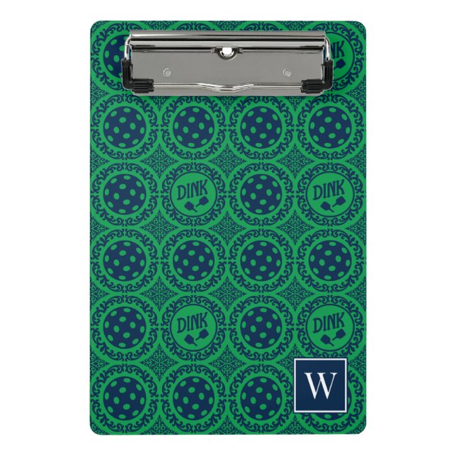 Preppy-Pickleball-Damask – Navy & Grün Dink Mini Klemmbrett (Vorderseite)
