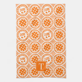 Preppy Pickleball Damask - Orange Dink Motif Geschirrtuch