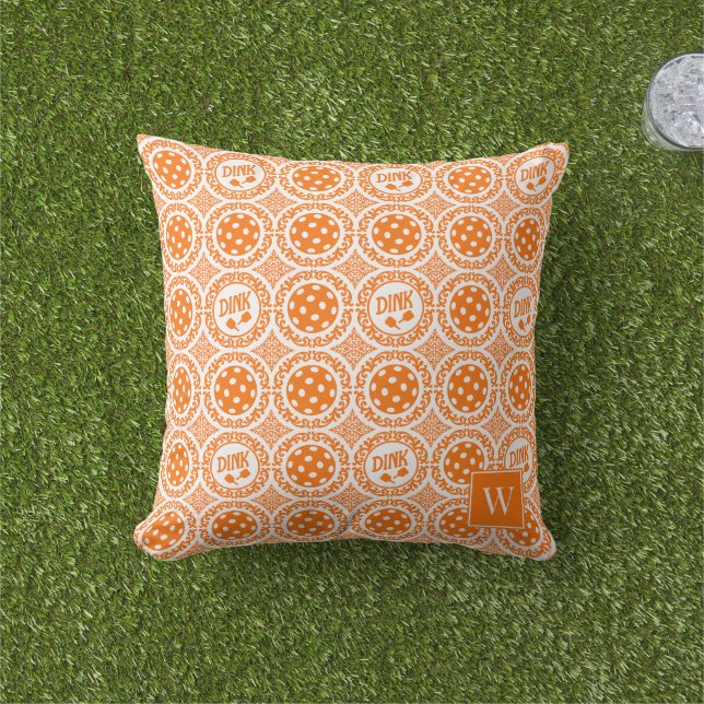 Preppy Pickleball Damask – Orange Dink Motif   Kissen (Golfball-Marker)