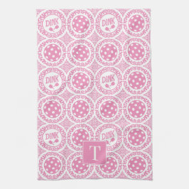 Preppy-Pickleball-Damask - Pink Dink-Muster Geschirrtuch
