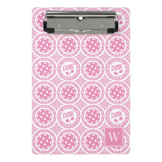 Preppy-Pickleball-Damask – Rosa Dink-Muster   Mini Klemmbrett (Vorderseite)