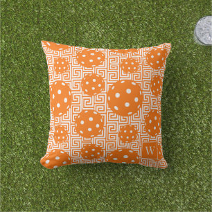 Preppy Pickleball Griechischer Schlüssel – Orange  Kissen