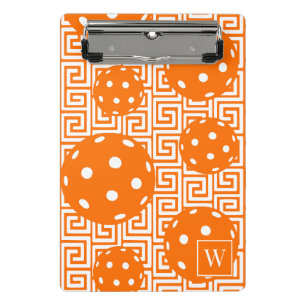 Preppy Pickleball Griechischer Schlüssel - Orange Mini Klemmbrett