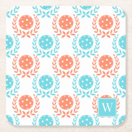 Preppy Pickleball Laurel Wreath – Coral Turquoise Rechteckiger Pappuntersetzer