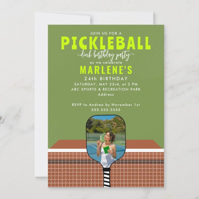 Preppy Pickleball Paddle Foto Dink Birthday Party Einladung (Vorderseite)