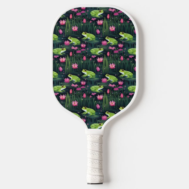 Preppy Pickleball Paddle Frosch in Pink & Green (Vorderseite)