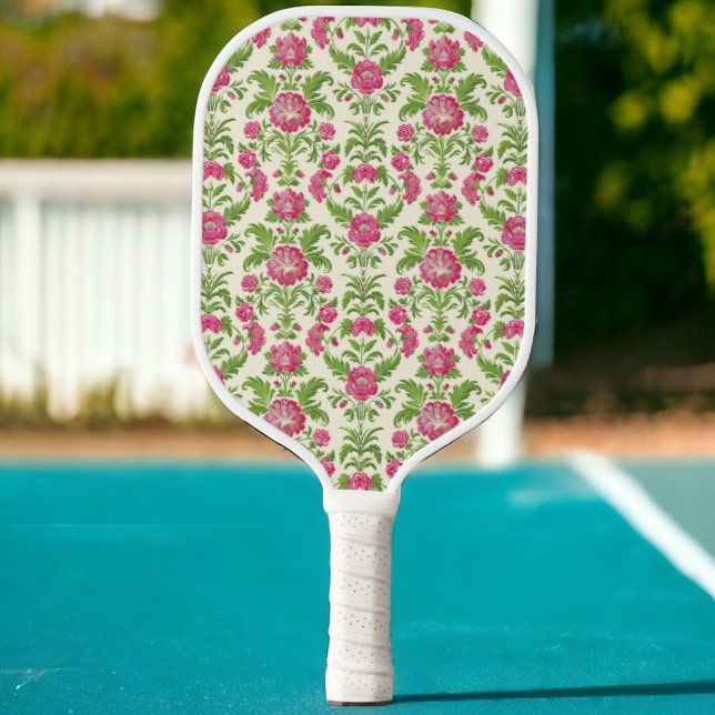Preppy Pickleball Paddle Pink & Green Damask (Von Creator hochgeladen)