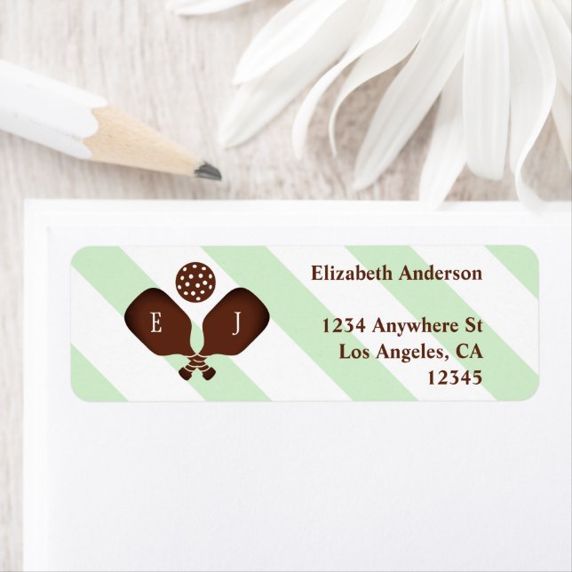 Preppy Pickleball Stripes Wedding Return Address (Insitu)
