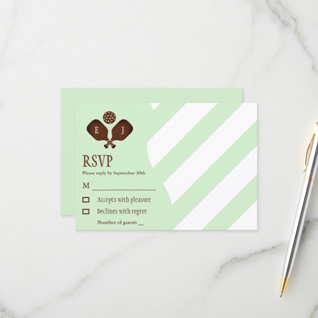 Preppy Pickleball Stripes Wedding RSVP Karte (Vorderseite/Rückseite Beispiel)