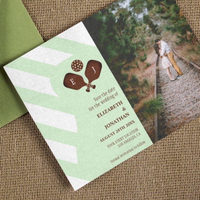 Preppy Pickleball Stripes Wedding Save The Date (Von Creator hochgeladen)