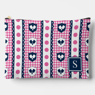 Preppy Pickleball Wappen Gingham - Hot Pink & Navy Zubehörtasche