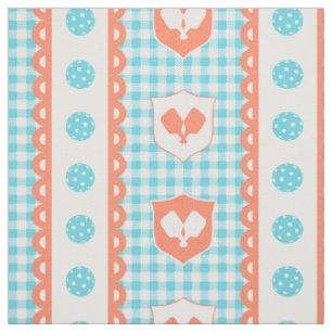 Preppy Pickleball Wappen Gingham Koralle & Türkis Stoff