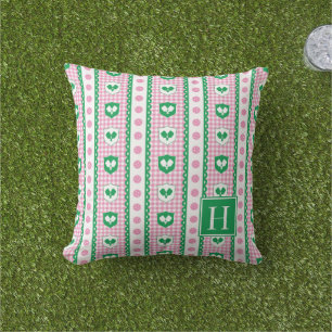 Preppy Pickleball Wappen Gingham - Rosa & Grün Kissen